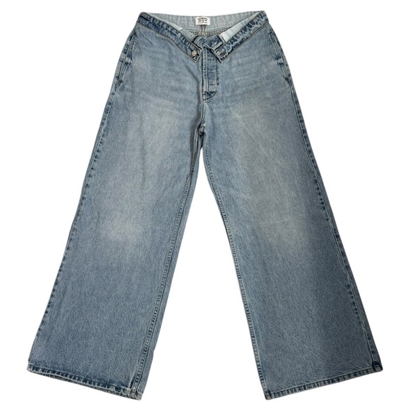 EB DENIM Wide Leg Jeans Fold Over Waist Size 28 Relaxed Button Fly Made in USA
